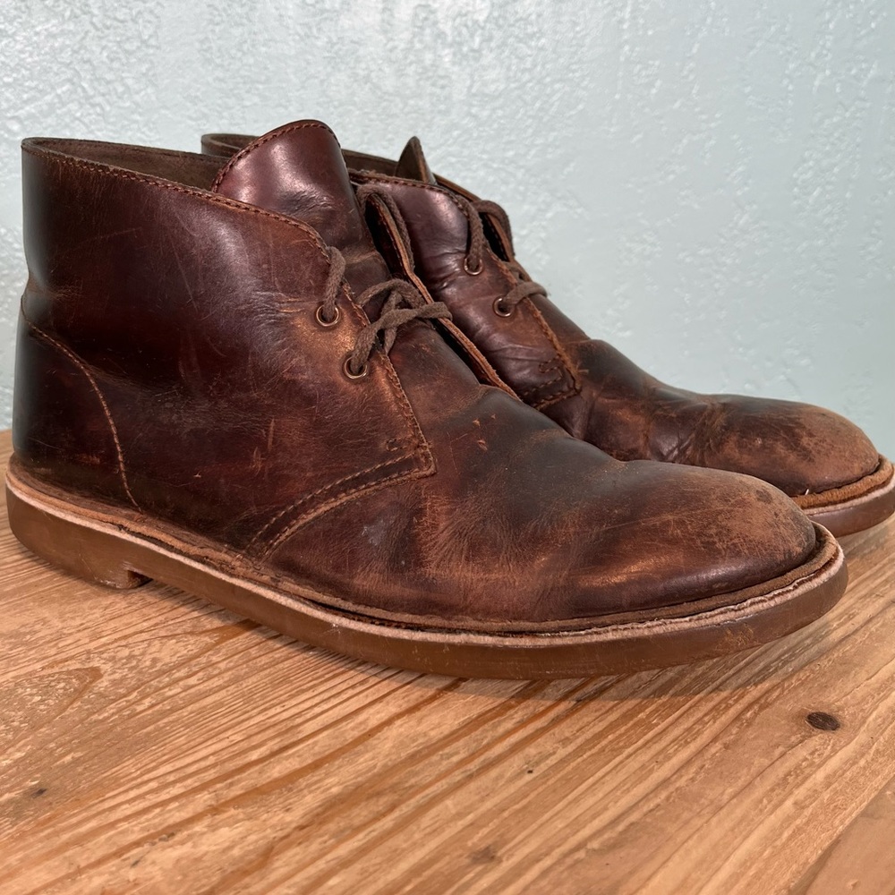 Clarks Bushacre 15260 Brown Leather Lace Up Chukka Desert Boots Men’s Size 9 M